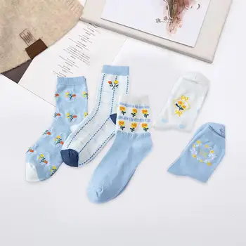 Комплект чорапи с игрив дизайн, дамски спортни чорапи със средна дължина, с анимационни принтом, абсорбиращи потта, мини, дишащи, топли, 5 двойки, карикатура