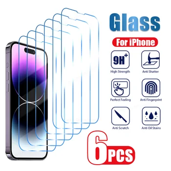 6ШТ Закалено Стъкло За iPhone 14 13 15 12 11 Pro Max SE 2020 Екран Протектор за iPhone 14 15 Плюс 13 12 Mini XR XS Max Glass