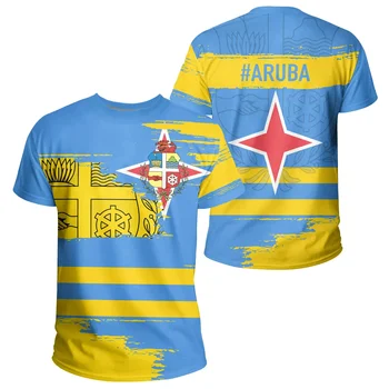 Флаг АРУБА, Национална емблема, тениски с 3D печат, Ежедневни Мъжки и дамски Дишаща тениска с къси ръкави в стил Харадзюку
