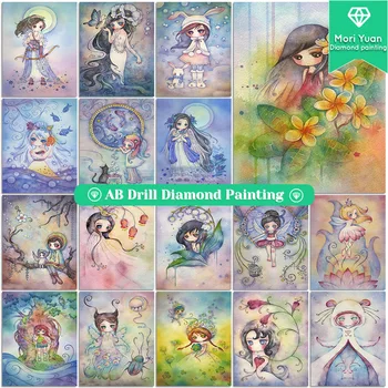 MoriYuan 5D Сам Diamond Girl Painting Art Pictures Пълна Квадратна / Кръгла Мультяшная Диамантена Бродерия AB, Определени за Кръстат бод Декор на Мозайка