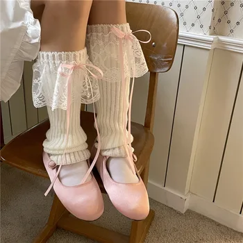 Японски Чорапи за краката с бантиком за момичета JK Lolita, Възли Дантелени Чорапи с дрямка за краката, Японски, Гамаши Y2K, Аксесоари за краката
