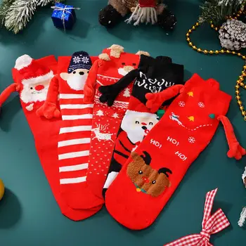 Чорап с дръжка, Магнитна смукателни чорапи за двойки, Коледен карикатура, ръка за ръка, Магнитни чорапи за Коледа 2023 година, честита Нова година на G K2x4