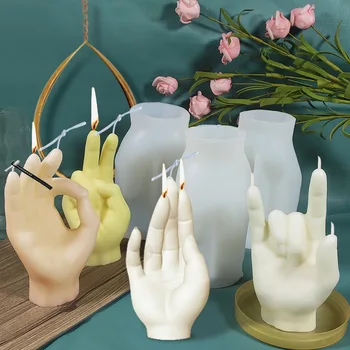 Силиконови форми за свещи, ръчно изработени Gesture 3D Aromatherapy Plaster Свещ Инструменти за печене шоколадови десерти са Ръчно изработени