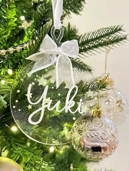 Обичай коледни украшения, декорация за Коледната елха, Персонални Коледна топка с орнаменти, Акрилни топка с орнаменти с името