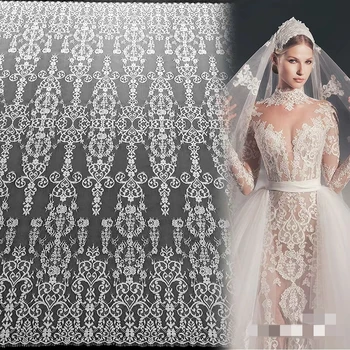 Лейси плат за сватбена рокля европейски дизайн, материал дантела за мигли с ширина 150 см, сняг-бяла френска дантела с дължина 3 метра, новост 2024 г.