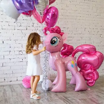 Нова Розова коня 100 * 97 см, Пони Еднорог, балон, Рожден Ден, Еднорог, Гелиевые топки, Детски Играчки за домашни животни, Украса за партита Globo