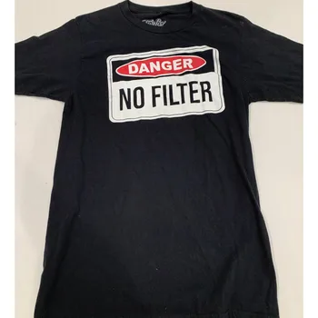 TeeLuv Опасност No Filter Забавна тениска с къс ръкав за мъже, черен размер и Малка, с дълги ръкави