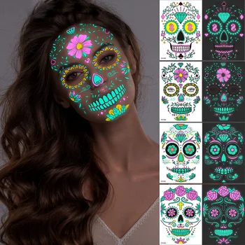 Нови продукти, светещ татуировка на Хелоуин, на Скелет за лице, украса за Хелоуин, парти, Карнавал, парти