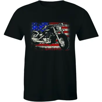 Мъжки t-shirt Proud Tradition Chopper Motorcycle с флага на САЩ Rider Biker Tee черен цвят