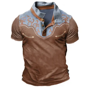 Реколта мъжки ризи поло с ревери, мъжки ризи с 3D-принтом, Летни мъжки тениски, копчета и къс ръкав, дрехи, ежедневни тениски Оверсайз, Топ