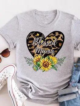 Леопардовое Сърцето си за любовта Тенденция Тениска за мама Летни Дамски Дамски тениски с изображение на анимационни Облекло Casual Мультяшная мода Тениски Тениска