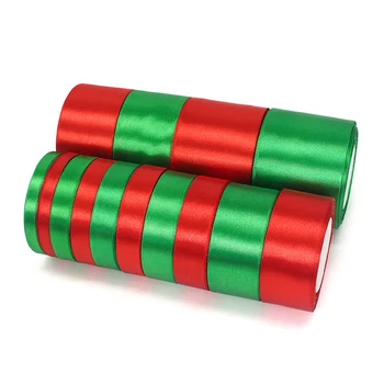 100 ярда червено-зелени коледни сатен ленти, Определени занаяти собствените си ръце Лък опаковъчна хартия Лента Коледен коледен декор 25 ярда/ ролка