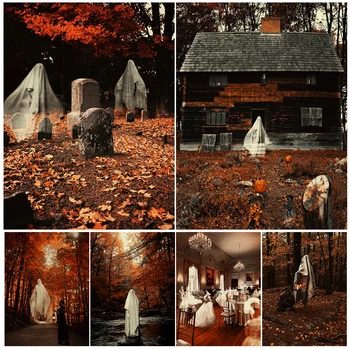 Бял Призрак, скитащи през есента, Реколта стенни живопис върху платно, ресторант-призракът Дълбоко в гората, Арт декор с принтом Psoter
