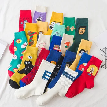 Нови чорапи сладки мультяшные японски дамски памучни чорапи със средна дължина, в стил хип-хоп, чорапи за скейтборд tide