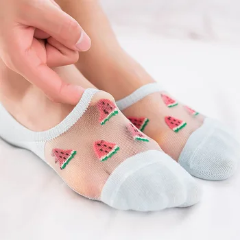 Корея стила на жените чорапи летни тънки чорапи ежедневни карикатура плодове, череша, ягода, праскова, диня авокадо сладки къси чорапи