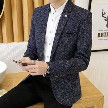 Модни Свободни обикновена джоба с копчета Корейски блейзери Мъжки дрехи 2023 Зима Нови ежедневни блузи Универсален блейзър