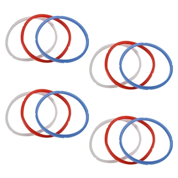 Силиконово о-пръстен за аксесоари за тенджери-скороварок, червено, синьо и обичайно прозрачно-бяло, опаковка от 12 броя