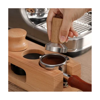 Печат за аутопсия на кафе Еспресо: Дръжка за аутопсия кафе от масивно дърво, устройство за подправяне на кафе включва Силиконовата възглавница 51 мм
