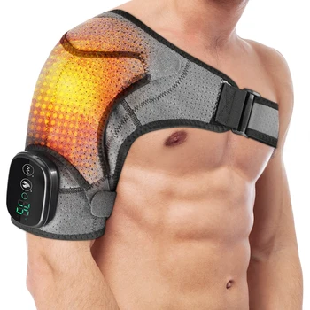 Масажен еластична превръзка за рамо с топъл Vabration, 3 нива на физиотерапевтической терапия, Обезболяващ Масаж с топъл от електрически батерии от ляво на дясно