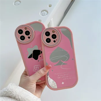Стилен розов скоба love Mirror Мек калъф за iPhone 13 12 11 14 Pro X XR XS MAX Луксозна защитна рамка за обектив със светкавица делото