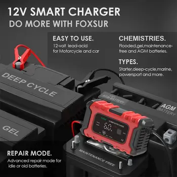 Най-продаваният Дигитален LCD дисплей за AGM/GEL Smart Automatic Pulse Repair 12V 6A Smart Car Battery Charger Зарядно устройство за батерията