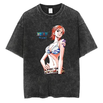 Аниме One Piece Nami Графична Тениска Японски Harajuku Карикатура Манга Тениска С принтом Памук, Реколта на Мъже, Жени Големи Черни Тениски