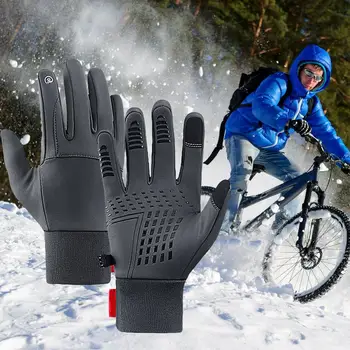 Водоустойчив велосипедни ръкавици, Зимни Велосипедни прикачни устройства със сензорен екран, Уличен скутер, Ветроупорен топли ръкавици за каране на мотоциклет, трайни