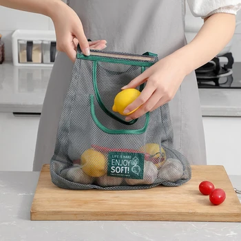 Многофункционална множество кухненски подвесная mesh bag, Многопластова мрежа чанта за съхранение на плодове и зеленчуци, окото чанта за джинджифил, чесън, лук, mesh bag