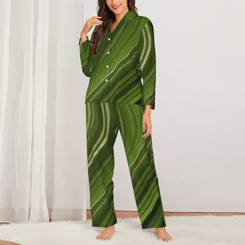 Пижама от течен мрамор, Есенни Златни И зелени Реколта Пижамные комплекти с голям размер, един Женски Модерен домашен костюм с дълъг ръкав