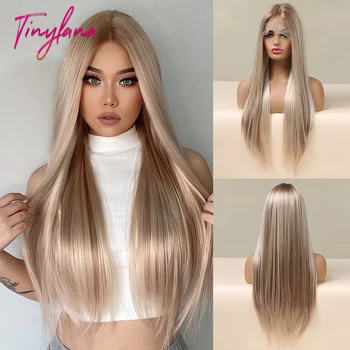 Синтетични перуки, с дантела отпред от бяла платина блондинка, перука с дълги прави кружевными коса за черни жени, ежедневни топлоустойчива коса за cosplay