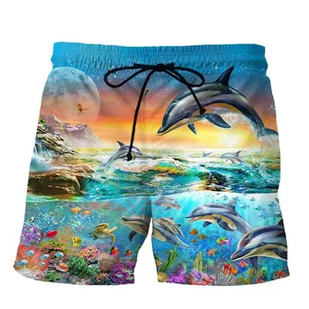 Къси панталони с 3D принтом Делфин, Нови Летни мъжки бански с участието на морски животни, градинска мода, Ежедневни, плажни къси панталони в стил хип-хоп