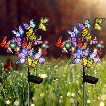Слънчеви светлини с пеперуди, градински външни водоустойчива led декоративни фенери за косене на трева и ландшафт