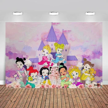 Фон за снимки на Замъка на Дисни Розов балон Торта за душата има принцеса за рождения ден момичета Фон за първия рожден ден