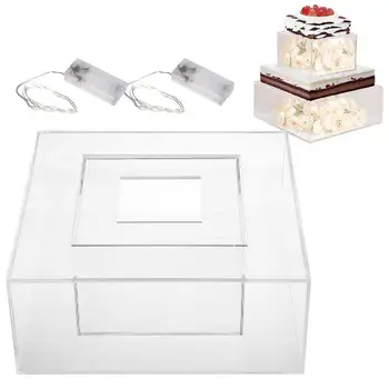 Акрилна поставка за торта Квадратна кутия за торта Поставка за десерт, Багажник за печене Централно украса на дисплея за Рожден Ден, годишнини
