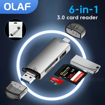 Олаф 6 в 1 usb3.0 четец на карти камера SD TF Четец на карти USB флаш памет Micro Type C OTG адаптер Мултифункционален Четец на карти