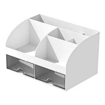 Настолен органайзер-Офис органайзер с 6 отделения и 2 малки чекмеджета, настолна кутия за съхранение на притежателите на дръжки, дистанционно управление бял цвят
