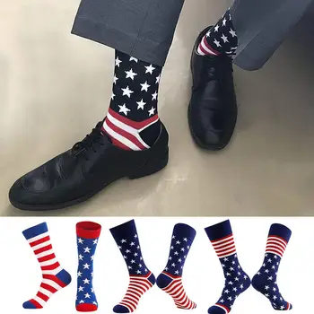 1 Чифт Мъжки Памучни Чорапи в Звездна и ленти, Чорапи с Флага на сащ, Забавни Чорапи за Деня на Независимостта, Мъжки Чорапи, Спортни Чорапи I7Q6