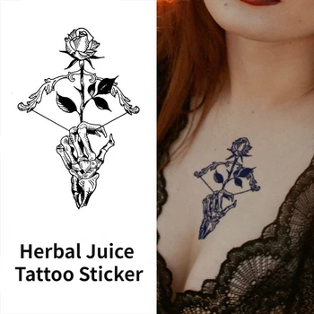 Стикер с татуировка под формата на романтична роза с лък за жени 2023, Стикер с временна татуировка по тялото, с Y2K, фалшиви татуировки, татуировки за жени, Водоустойчиви, сладък