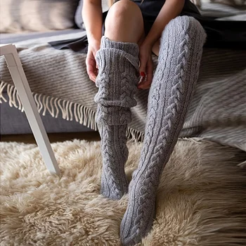 1 чифт женски трикотажни чорапи до коляното, чорапогащи до коляното с удебелени чорапи до коляното, подходящи за топла зима