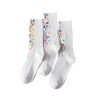 3 двойки на висококачествени памучни чорапи с модел под формата на спрей мастило за мъже и жени, студенти и младежи