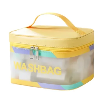 Чанта за съхранение на женската козметика и тоалетни принадлежности от изкуствена кожа с голям капацитет, преносими пътна прозрачна косметичка за грим