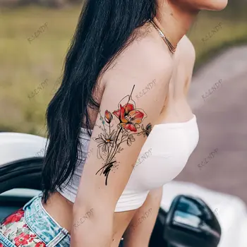 Водоустойчив временна татуировка, стикер с еднополови цветове на Лотос, флаш татуировка, фалшива татуировка, боди арт на гърдите, ръката, гърба, Талията за момичета и жени