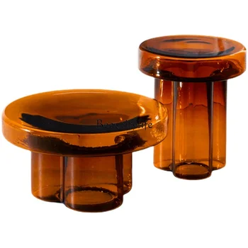 Масичка за кафе от скандинавския стъкло Комбинирани цветове за хол, прост, модерен дизайнерски кръгла ъглова масичка
