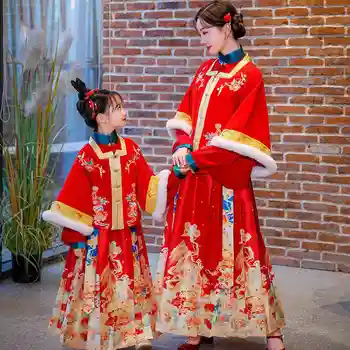Древното китайско Рокля Hanfu Момиче бродирани с висока яка, Червена Коледна рокля от епохата на Тан, зимата рокля Супер Immortal, плюшевое бебешка рокля Hanf