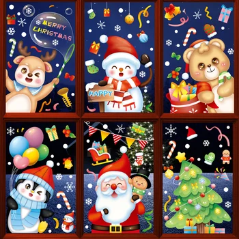 Весела Коледа Коледна Елха, Снежен човек Лосове Стикери За Стена, за стъклен Прозорец 2024 Коледни Стикери За Дома Стикер За Стена