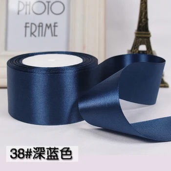 22 метра/лот (50 мм) (25 ярда/ролка) Тъмно синьо еднопосочна сатен лента за опаковане на подаръци, Коледни панделки, Шевна плат, ръчно изработени