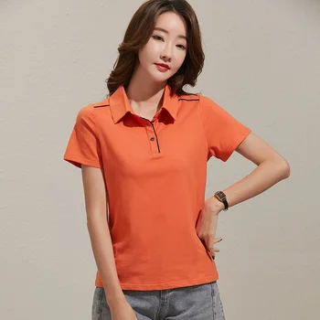 TuangBiang Лятото на 2022 Polo Ризи са с яка, копчета, памучни тениски с къс ръкав от модала, дамски дрехи, Класическа тениска, офис дамски блузи