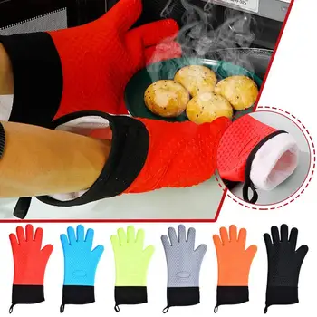 Ръкавици за микровълнова печка Двуслойни Топлоустойчиви Ръкавици за печене Ръкавици за барбекю Анти-Топлоустойчиви Ръкавици за печене, за да проверите за печене