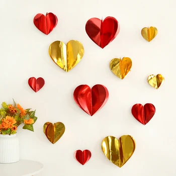 1,8-Метрова червена венец във формата на сърце любов, Свети Валентин, Златно и червено 3D сърце, висящ банер-стречинг за украса на сватба, рожден Ден.