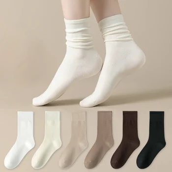 5 Чифта Памучни Чорапи, Средно За Свободни Дълги Меки Обикновена Ежедневни Чорапи За Екипажа На Черно-Бял Дишащ Пролет Есен